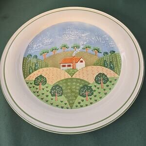Sango Sangostone Country Cottage Serving Dish Chop Plate 12" Hills Trees House